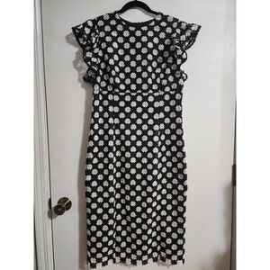 Shoshanna Black White Geometric Lace Flutter Sleeve Sheath Dress Size 12 7529800